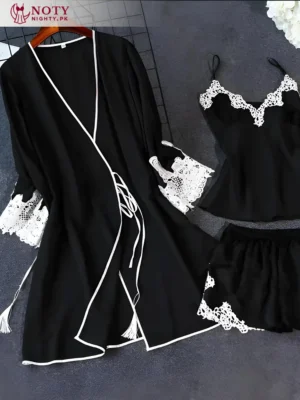 3-Piece Satin Silk Sleepwear Set