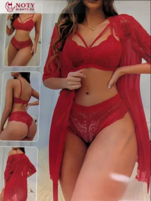 Short Gown Lingerie Set with Matching Bra Panty